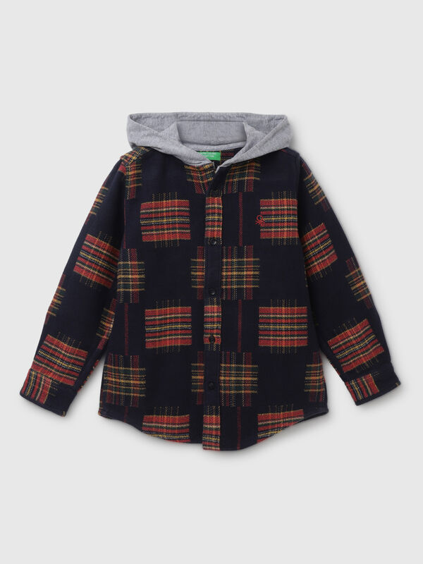 Boy's Regular Fit Hooded Neck Checked Shacket