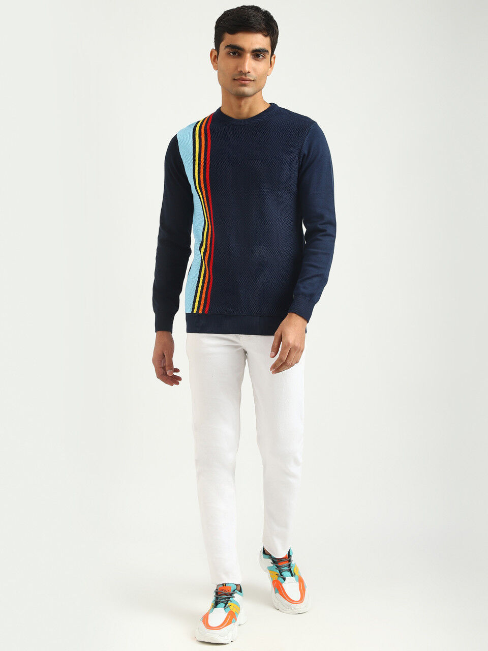 United Colors of Benetton Men Striped Round Neck Sweater