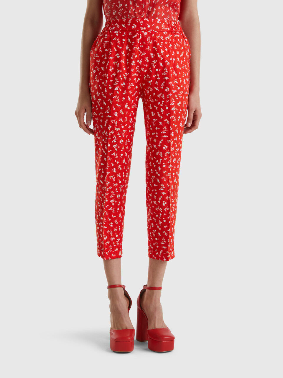 Printed Pleat Front Tapered Trousers | M&S Collection | M&S