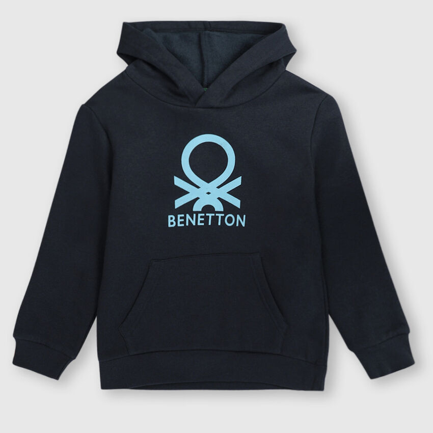 Closed Sweatshirt with Hood and Logo - Blue | Benetton