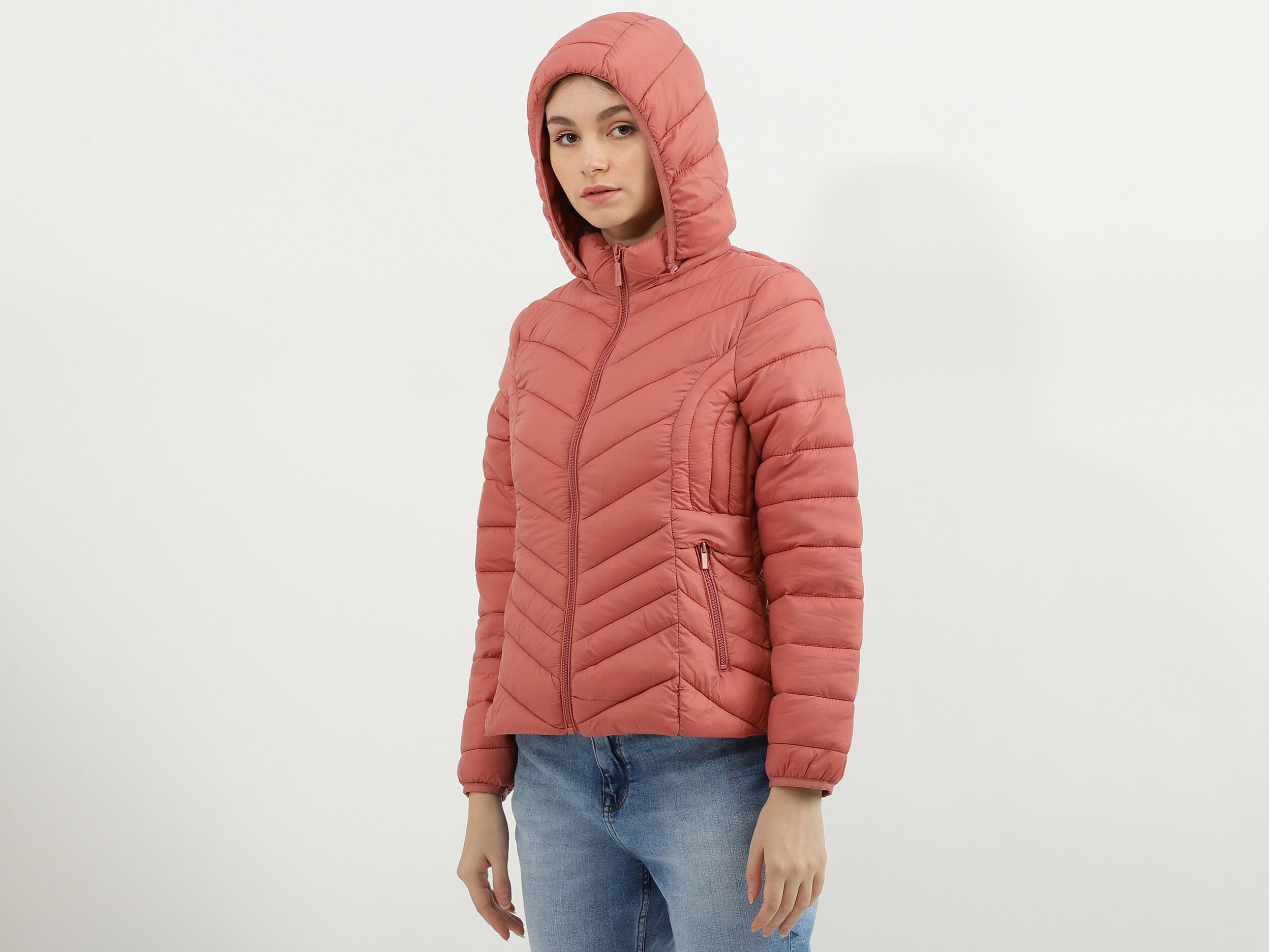 Girls Quilted High Neck Jacket - Pink | Benetton