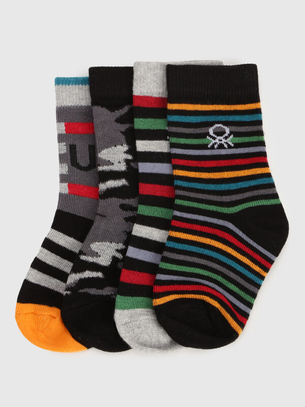 Pack of 4 Striped & Patterned Mid-Calf Socks