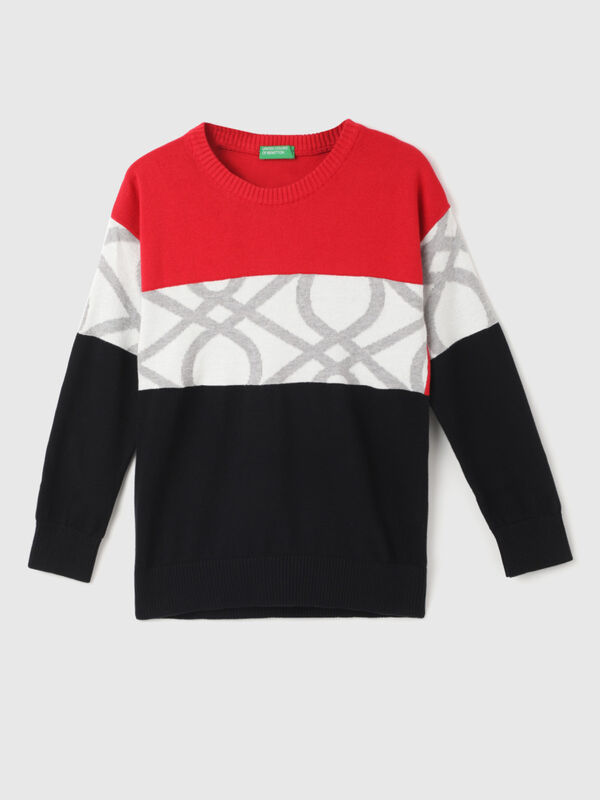 Boy's Regular Fit Round Neck Color Block Sweaters