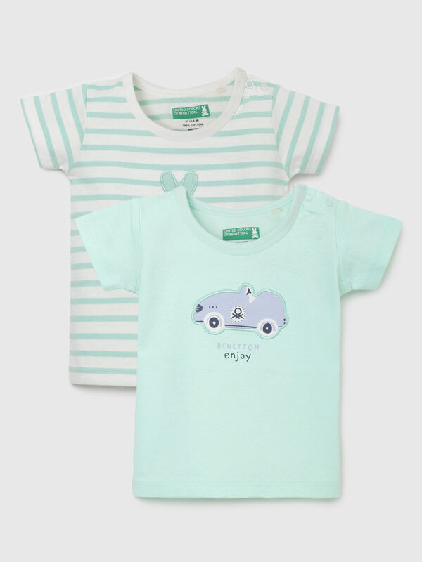 Round Neck Striped and Printed Baby T- Shirts - Pack of 2