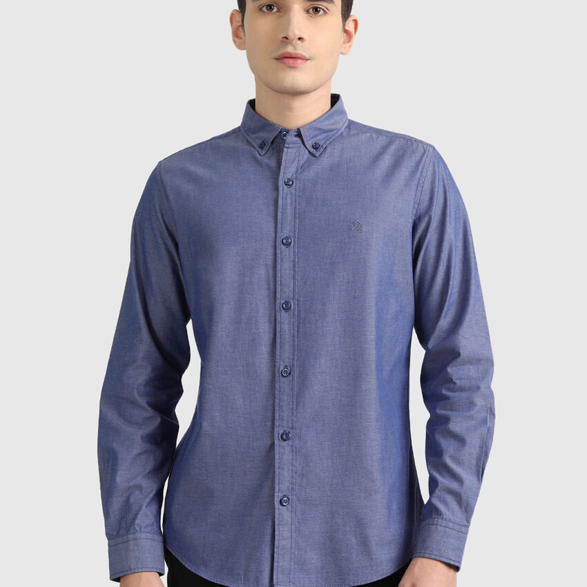 Cotton Oxford Shirt - Blue | Benetton