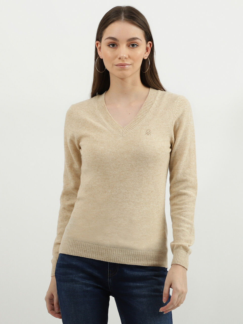 United Colors Of Benetton Women Solid V-Neck Sweater