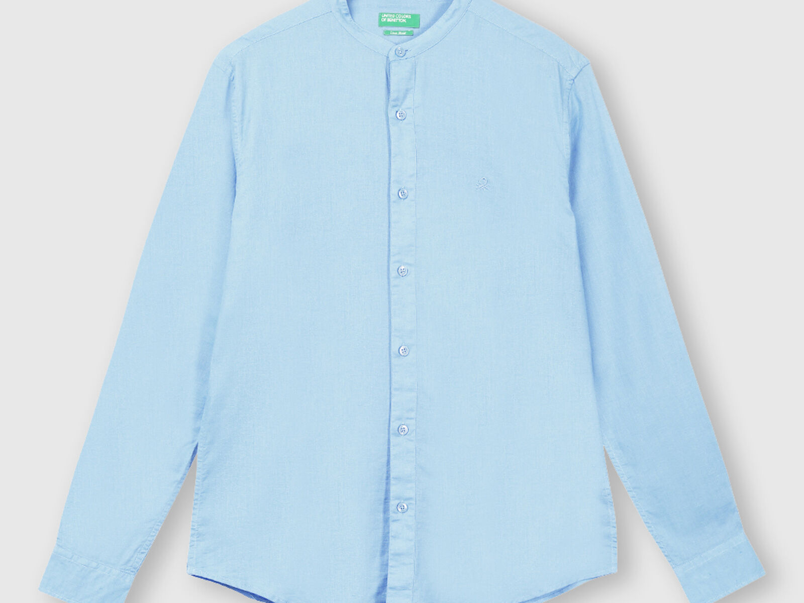Buy United Colors of Benetton Mandarin collar shirt in linen blend in LIGHT  BLUE 2024 Online