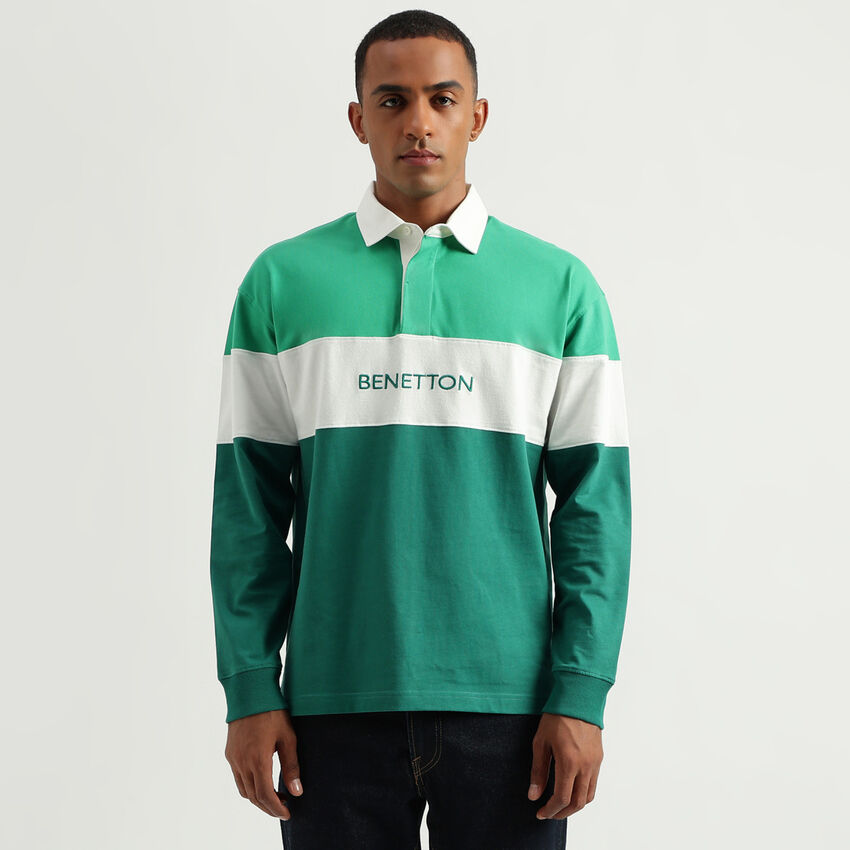 Men's Regular Fit Polo Collar Color Block Tshirts - Green | Benetton