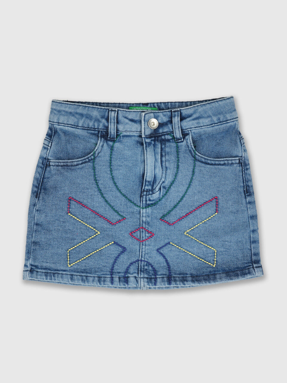 Denim Skirt With Benetton Icon Embroidery