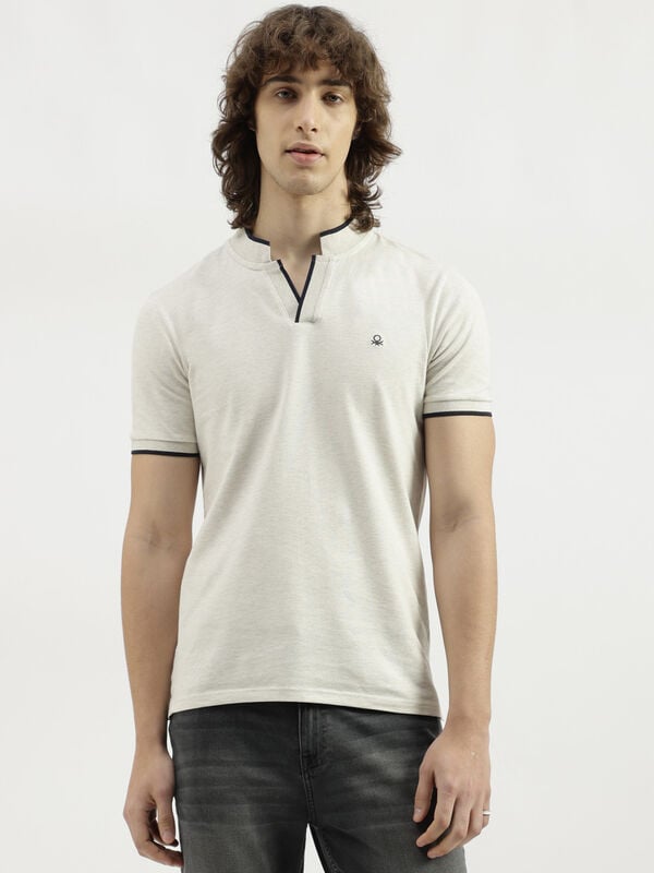 Polo Neck Solid Pattern T-Shirt