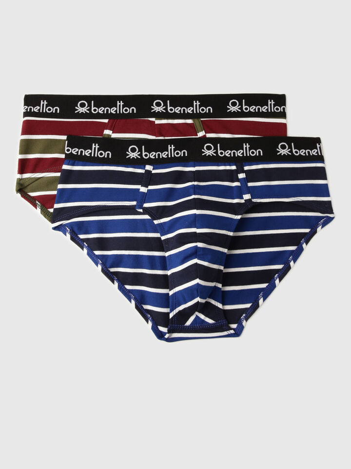 Pack of 2 Striped Low Rise Briefs - Multi-color | Benetton