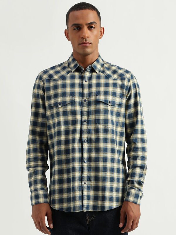Men's Slim Fit Spread Collar Checked Shirts