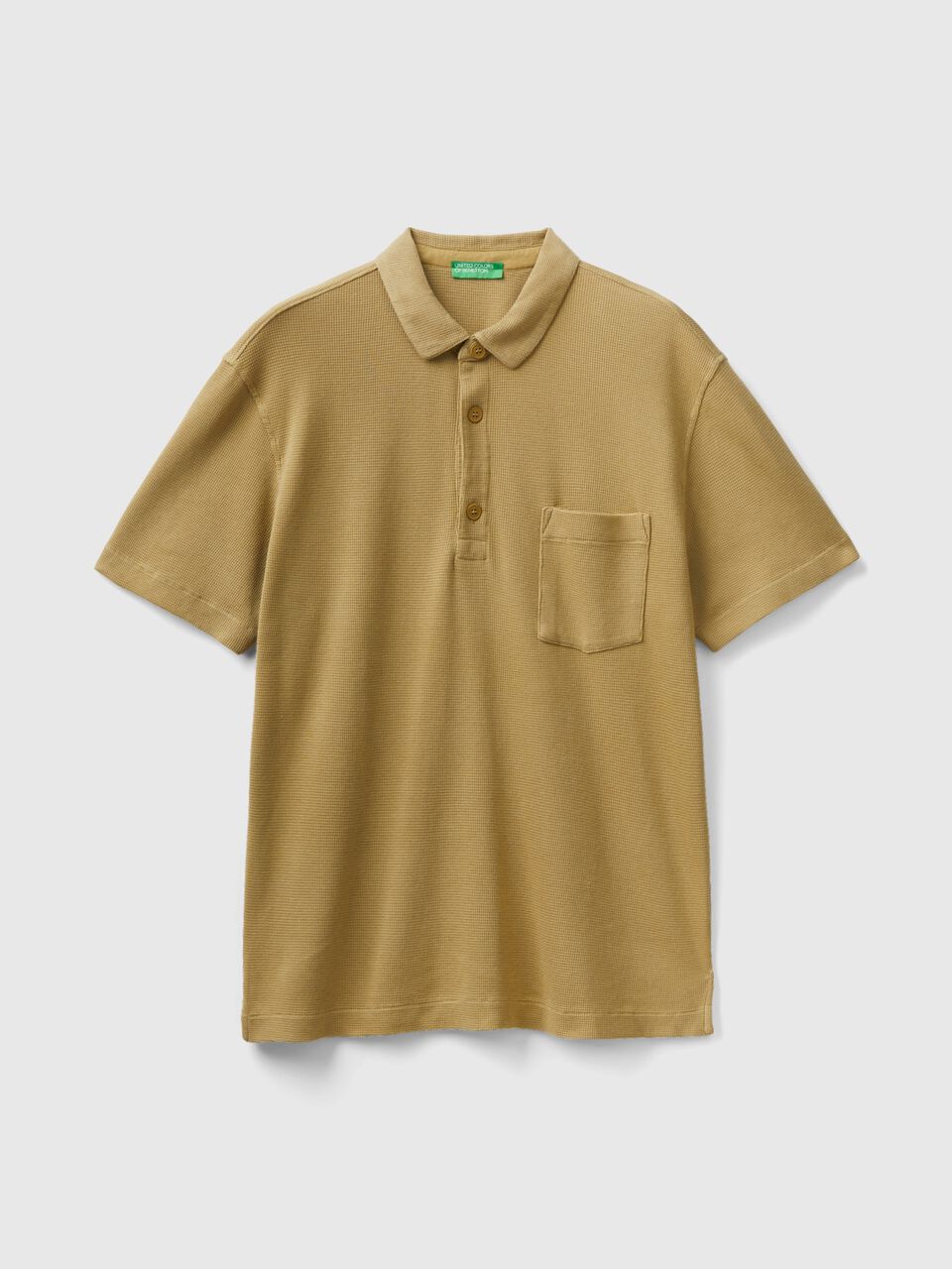 Oversized Collar Neck Solid T-Shirt - Beige | Benetton