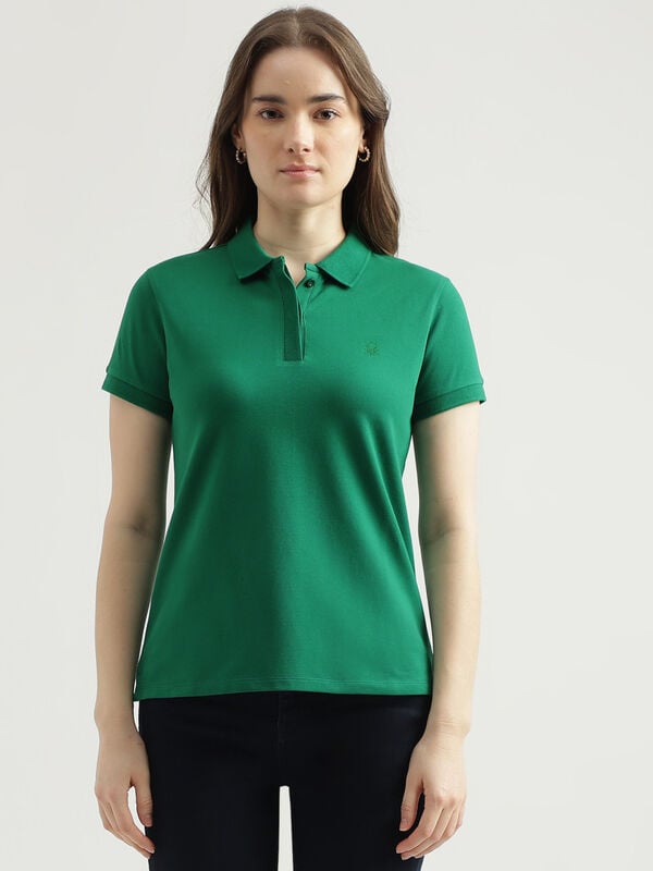 Regular Fit Polo Neck Solid Women's T-Shirt