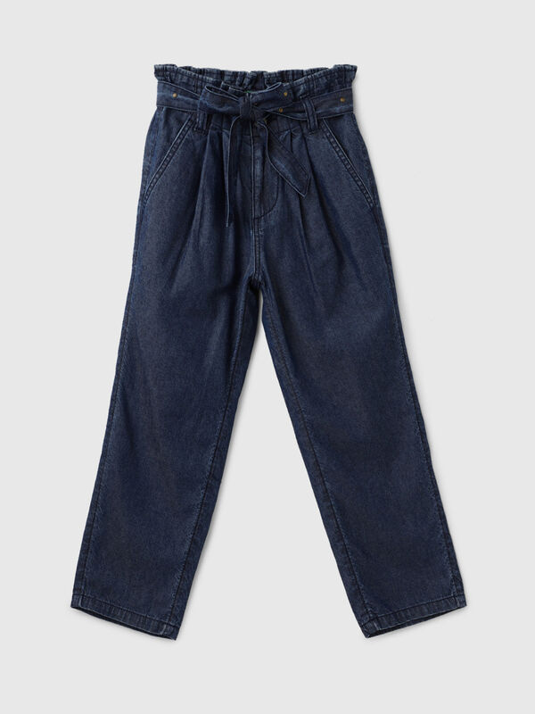 Solid Mid Rise Paperbag Jeans
