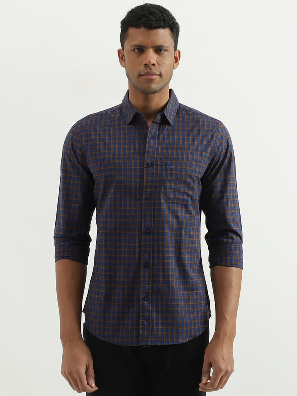 Slim Fit Spread Collar Checked Shirt