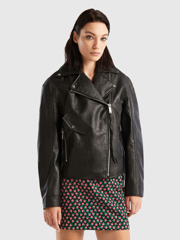 Relaxed Fit Zip Up Solid Leather Jacket