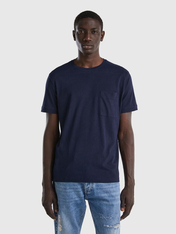 T-SHIRT IN LINEN BLEND WITH POCKET