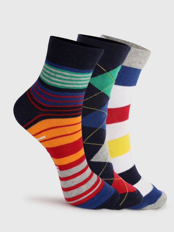 Pack of 3 Striped & Patterned Mid-Calf Socks