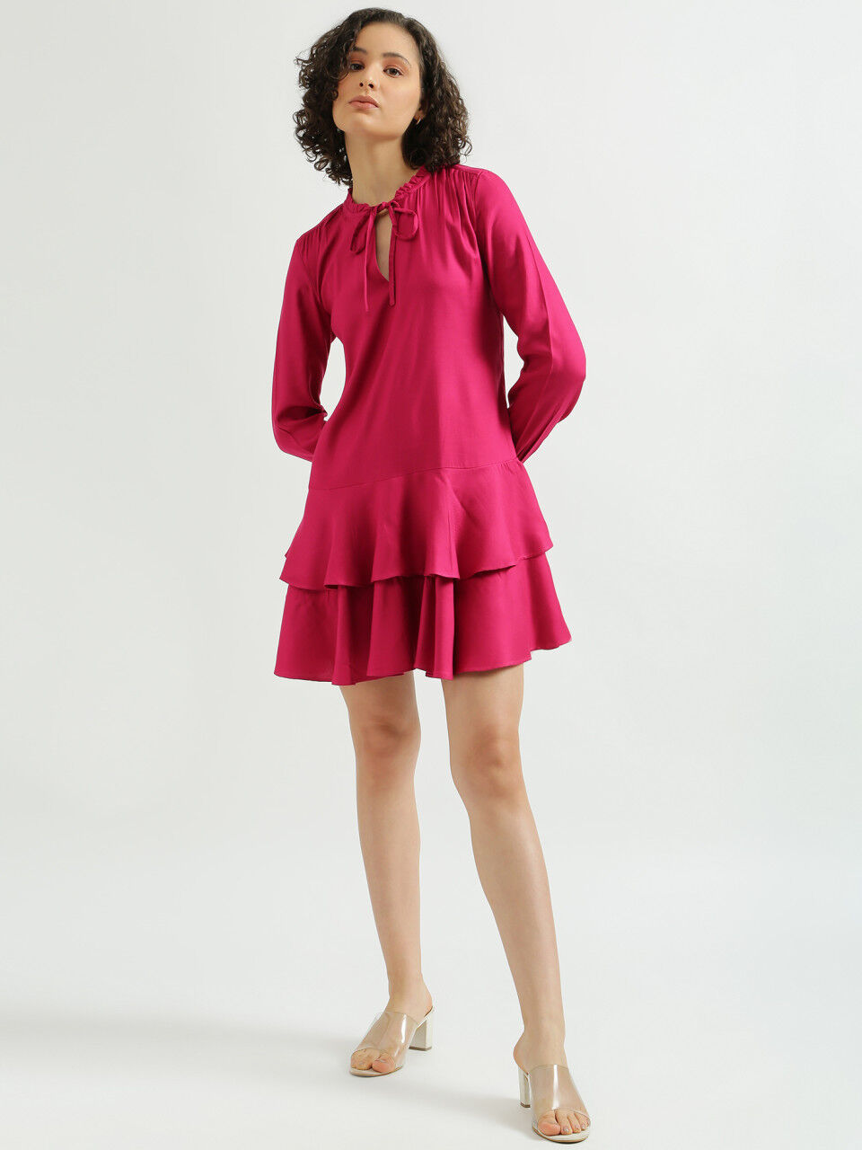 United Colors Of Benetton Magenta Tiered Ruffle Dress