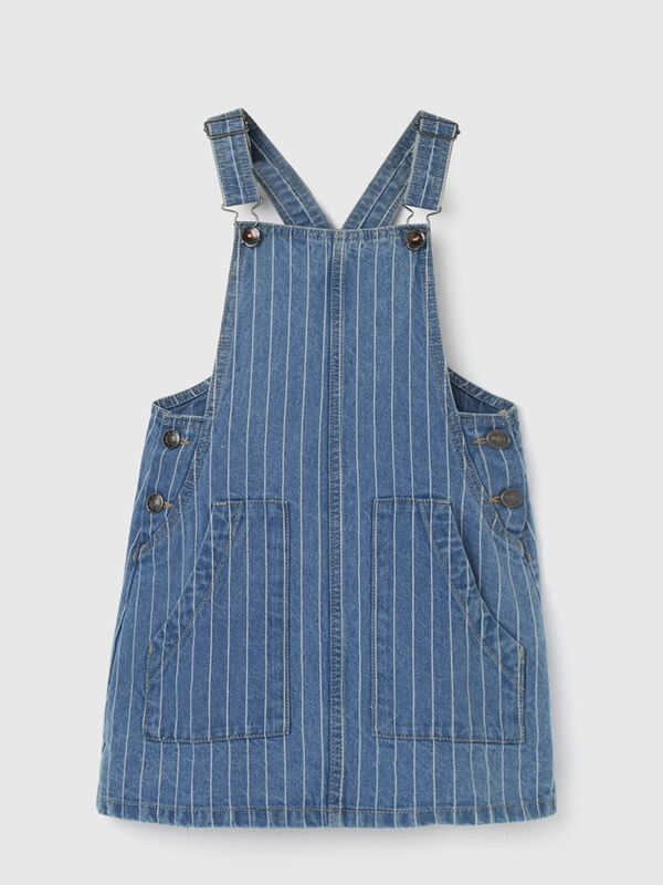 Girl's Regular Fit Square Neck Striped Dungaree