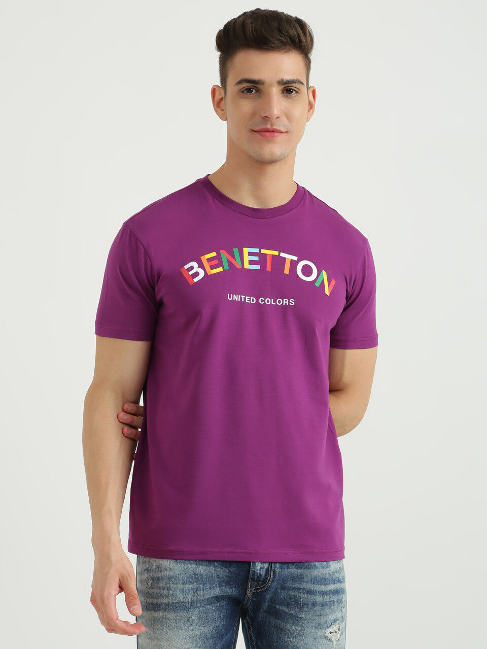 Maglietta Serafino In Misto Lino United Colors of Benetton Abbigliamento Top e t-shirt T-shirt T-shirt a maniche corte 