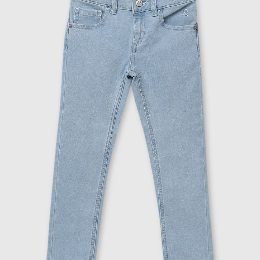 Slim Fit Washed Out Denims - Light Blue | Benetton