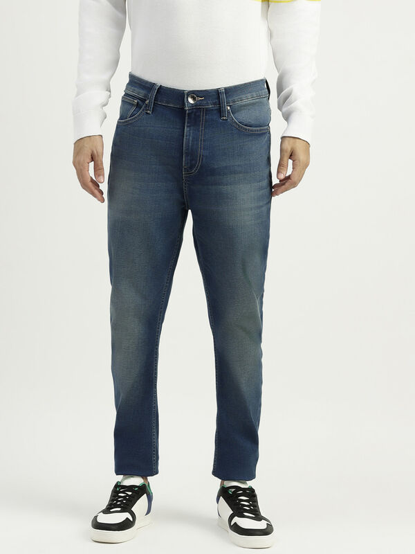 Solid Mid Rise Carrot Fit Jeans