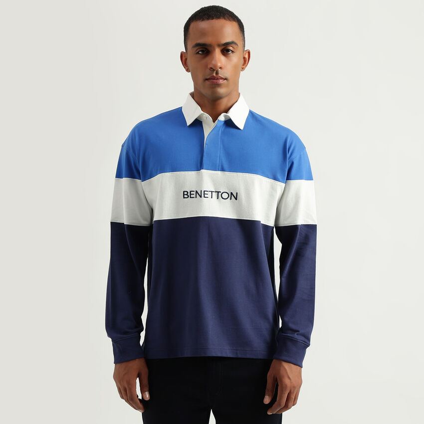Men's Regular Fit Polo Collar Color Block Tshirts - Blue | Benetton