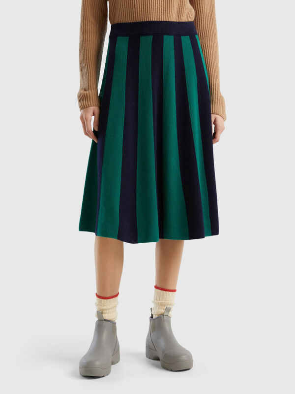 Vertical Stripes Soft Wool Blend Green Skirt
