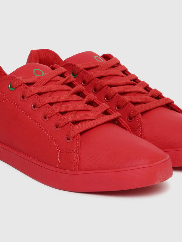 Benetton Red Leather Imitation Sneakers