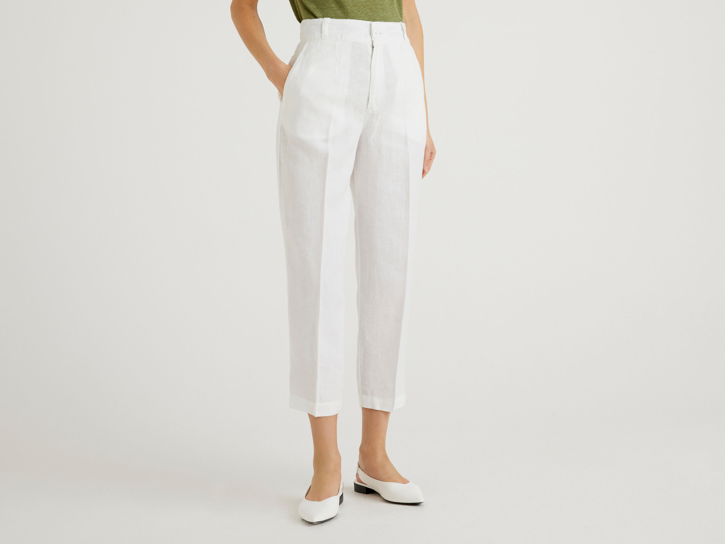 Pants in pure linen  White  Benetton