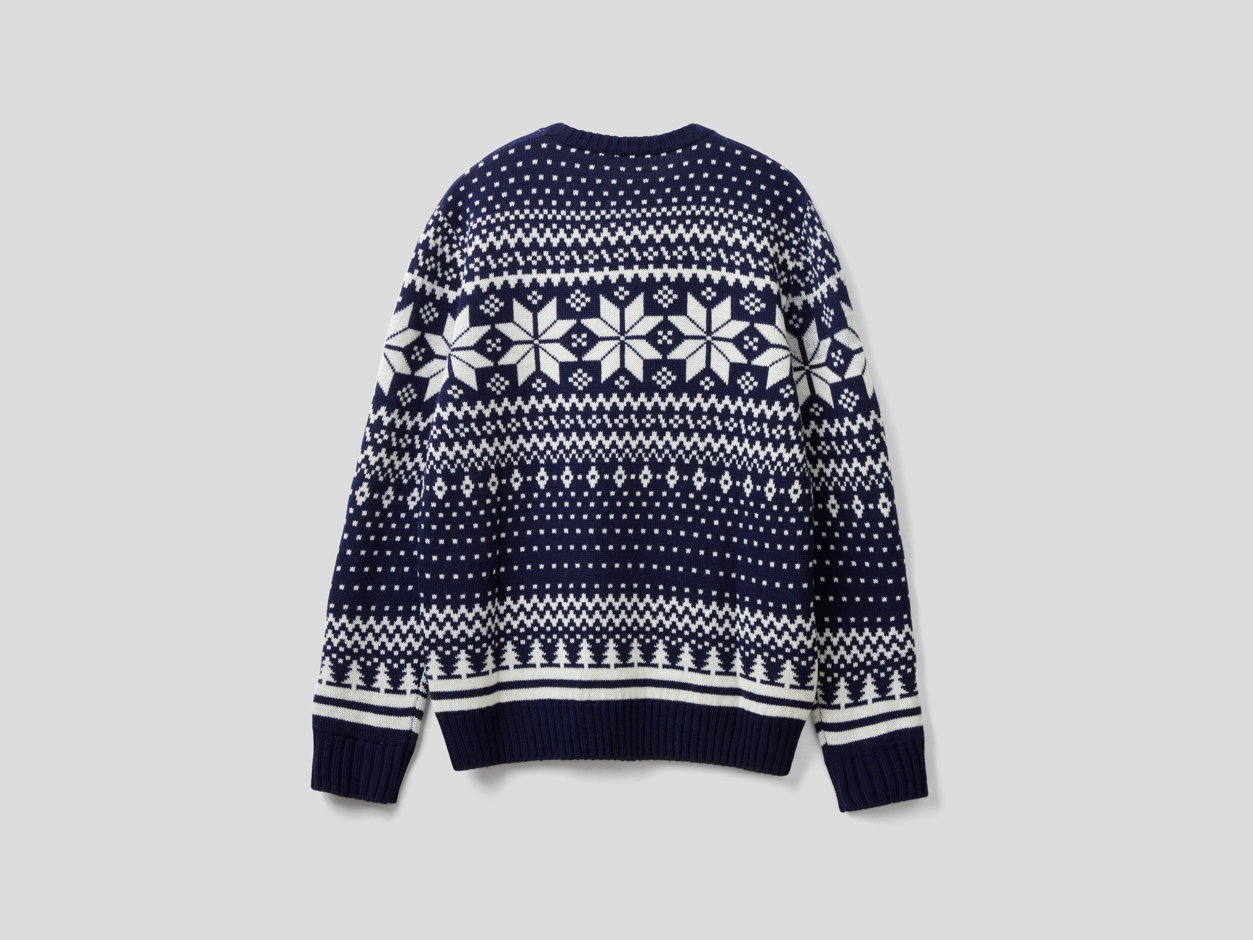 Jacquard sweater in wool blend - Dark Blue | Benetton