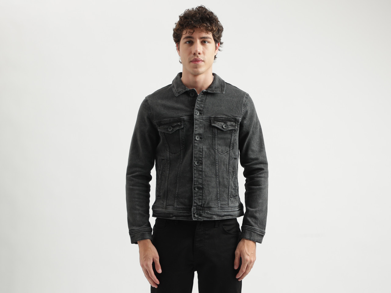 Regular Fit Lapel Collar Solid Jacket - Black | Benetton